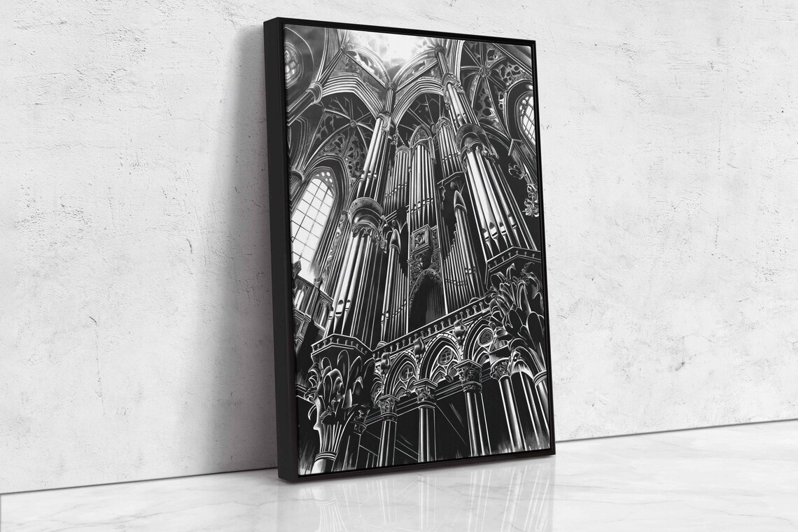 Towering Gothic Pipe Organ Cathedral Pipes Dark Ink Art Halloween Poster - Image 4