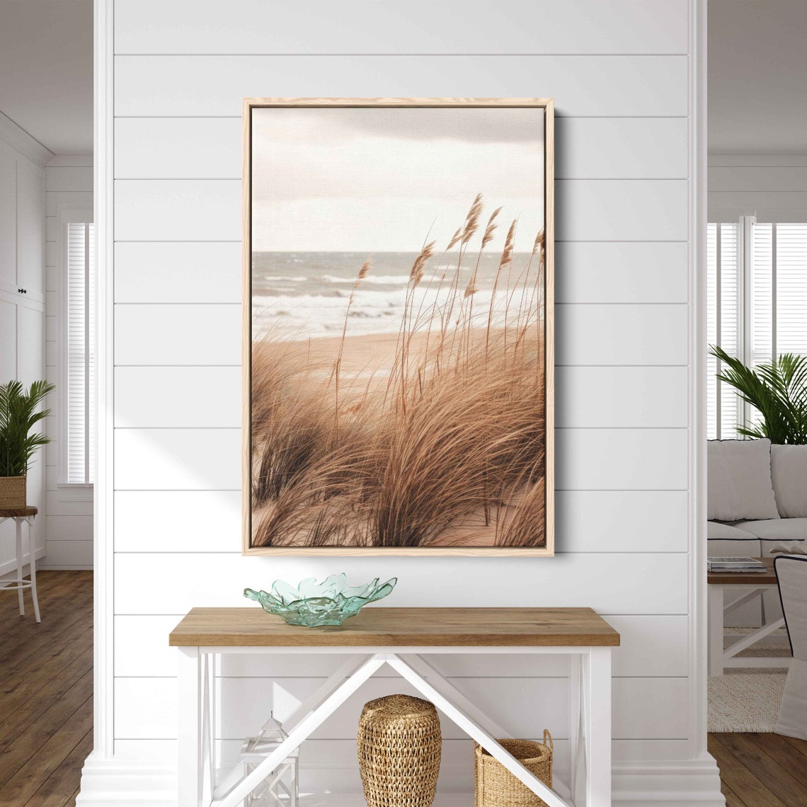 Sea Oats Blowing Wind Beach Dunes Neutral Coastal Minimalist Poster