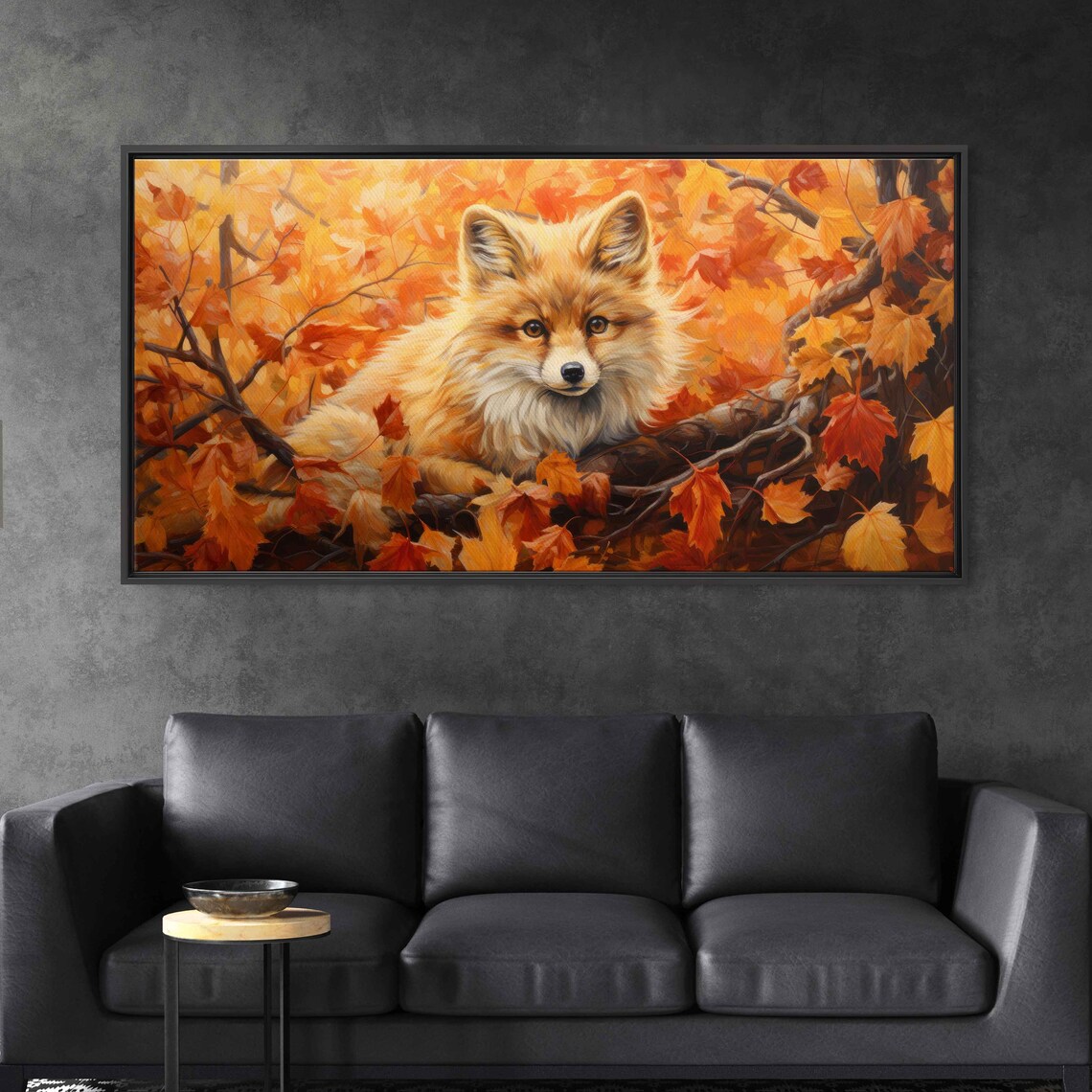 Cute Fox Face Golden Maple Leaves Autumn Close Up Wall Art Print - Image 3