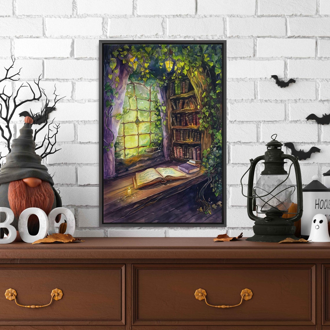 Ivy Covered Cozy Reading Nook Bookshelf Window Candlelight Poster - Image 3