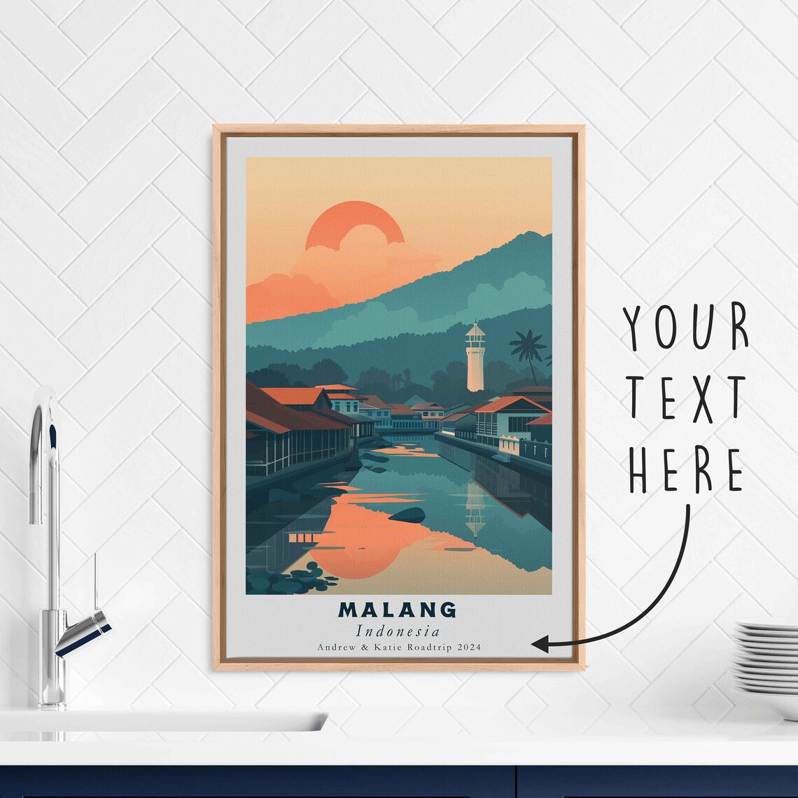 Malang Indonesia Riverside Town Sunset Mountain View Travel Poster - Image 3