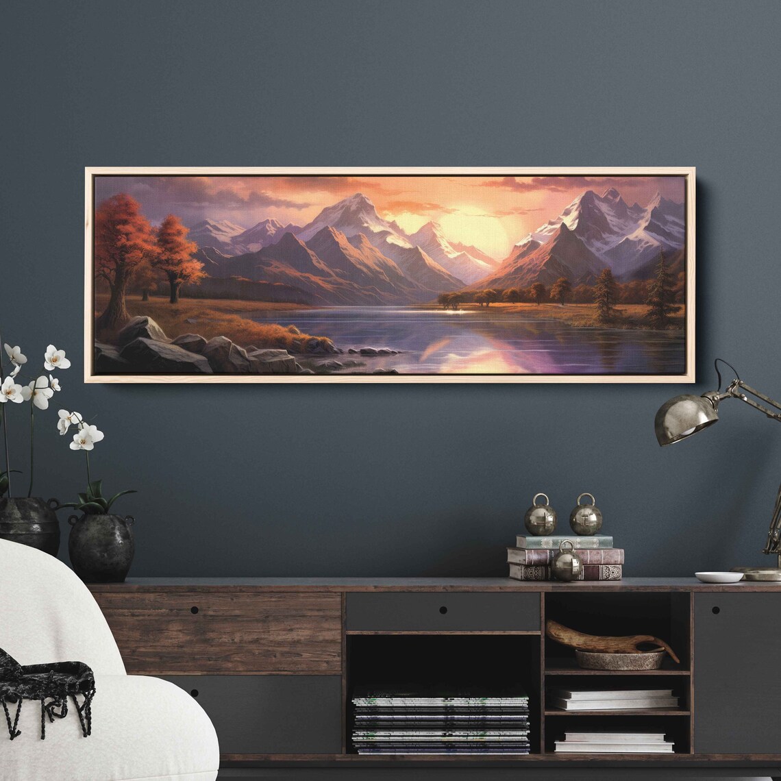 Sunset With Winding River And Mountains Art Print - Image 2