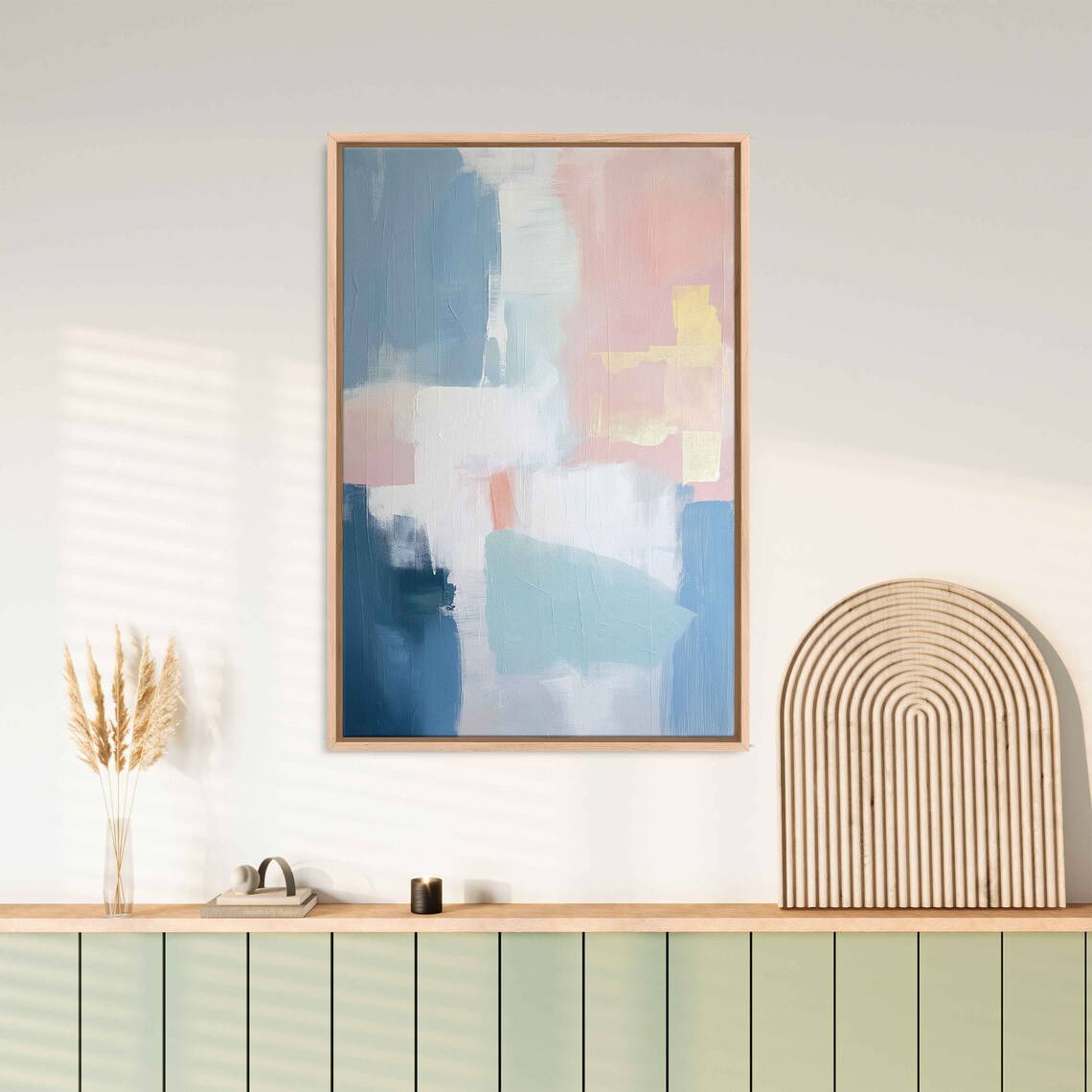 Dusty Blue Blush Mint Gold Accents Pastel Abstract Painting Poster - Image 3