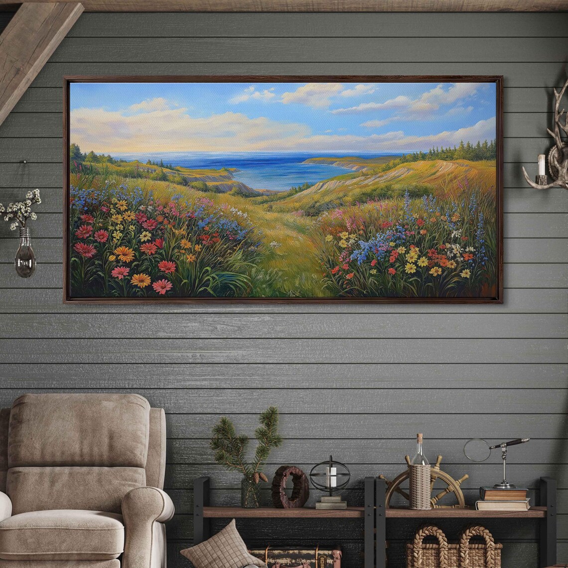 Whistling Straits Landscape, Wildflowers Lake Backdrop - Image 3