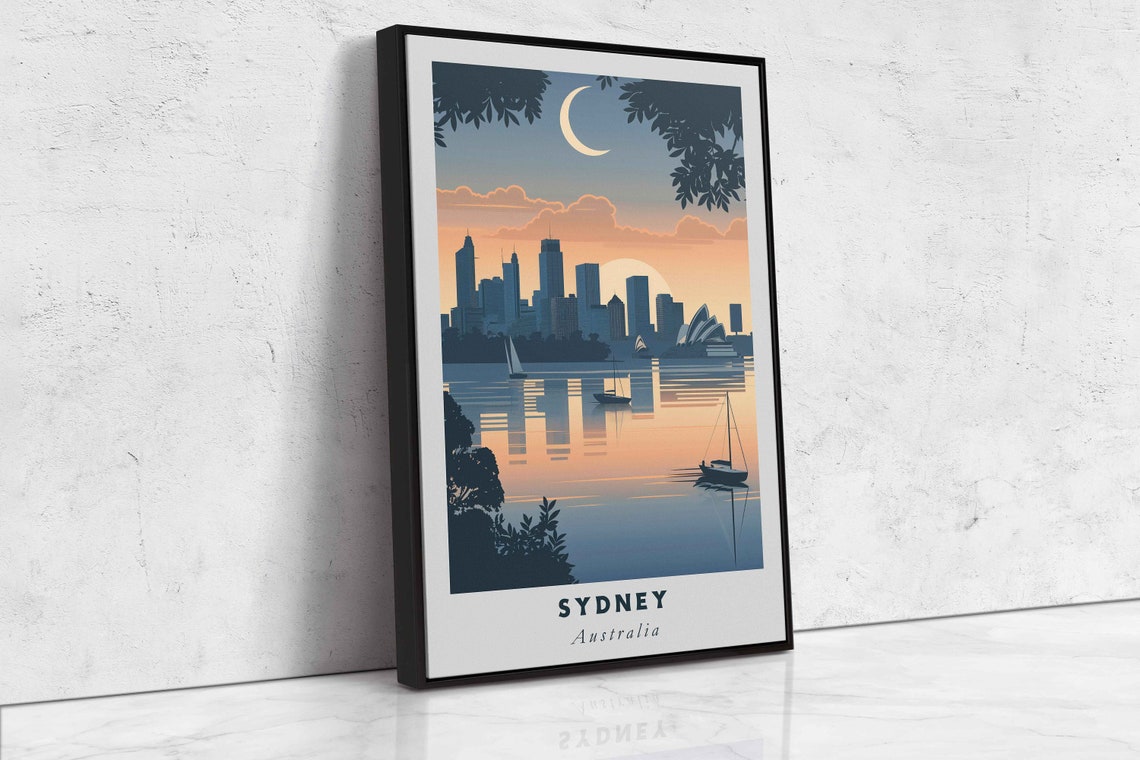 Sydney Australia Opera House Harbor Night Moon Travel Poster - Image 2