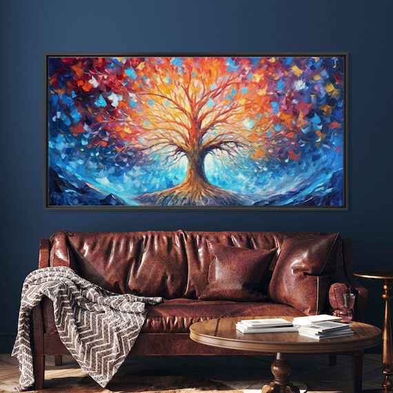 Ancient Colorful Tree Of Life Palette Knife Painting Framed Print Ready To Hang