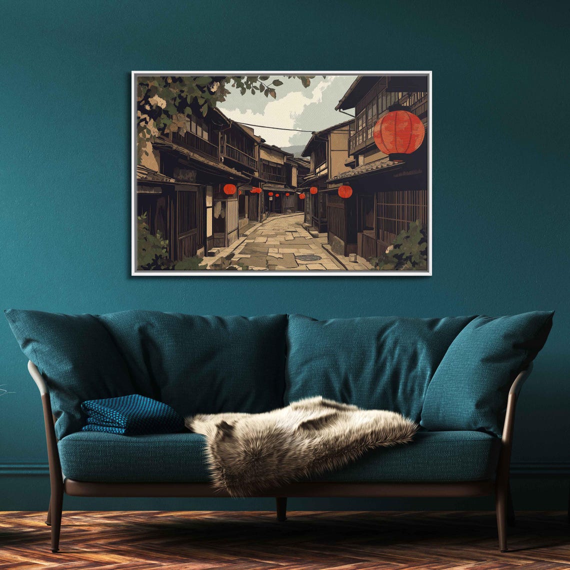 Ancient Kyoto Street Vintage Style Lanterns Traditional Houses Poster - Image 3