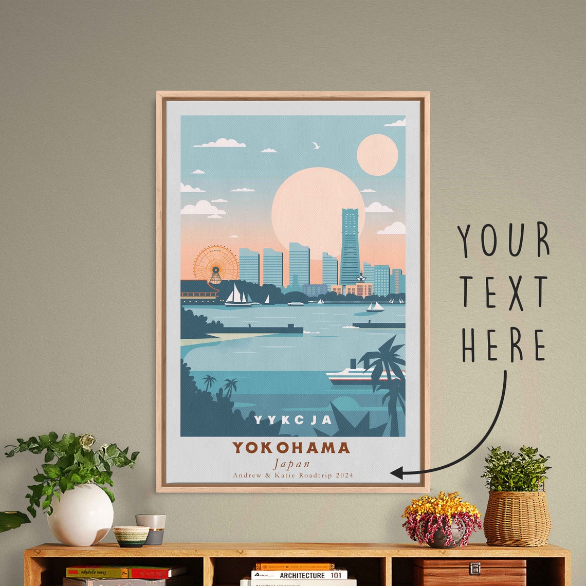 Yokohama Japan Harbor Ferris Wheel Skyline Sunset Coast Travel Poster - Image 3