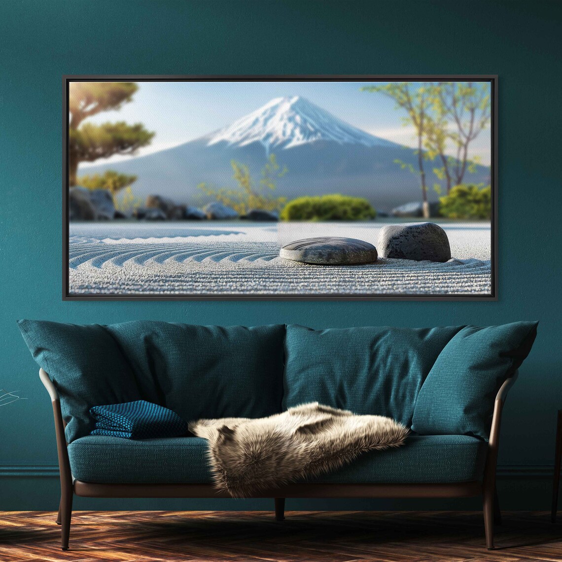 Mount Fuji Japan Zen Garden Raked Sand Rocks Serene Landscape Travel Poster - Image 2