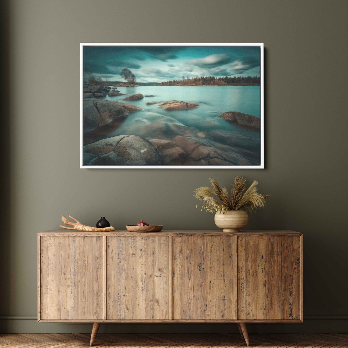 Foggy Lake Hdr Landscape Photography High Resolution Framed Print Ready To Hang - Image 2