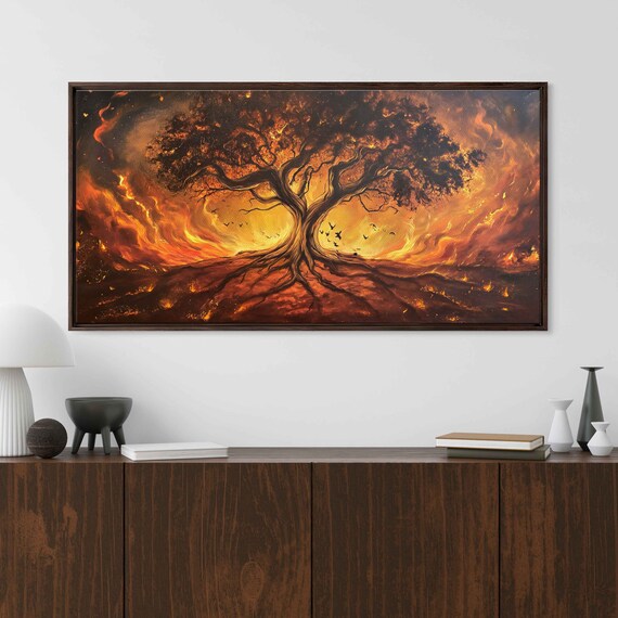 Wildfire Paining World Tree On Fire Framed Print Ready To Hang