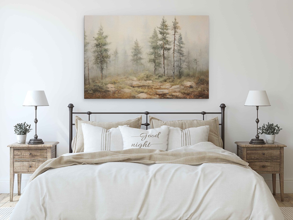 Foggy Pine Forest Mist Impressionist Woodland Wall Art Poster - Image 3