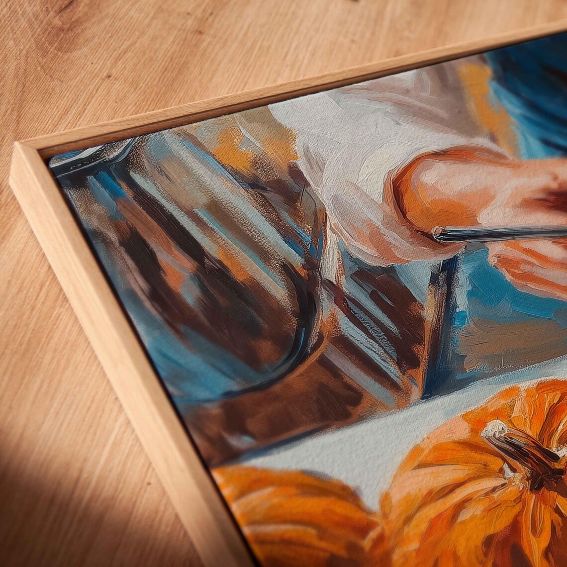 Barista Holding Pumpkin Latte With Leaf Latte Art Impressionistic Coffee Painting - Image 2