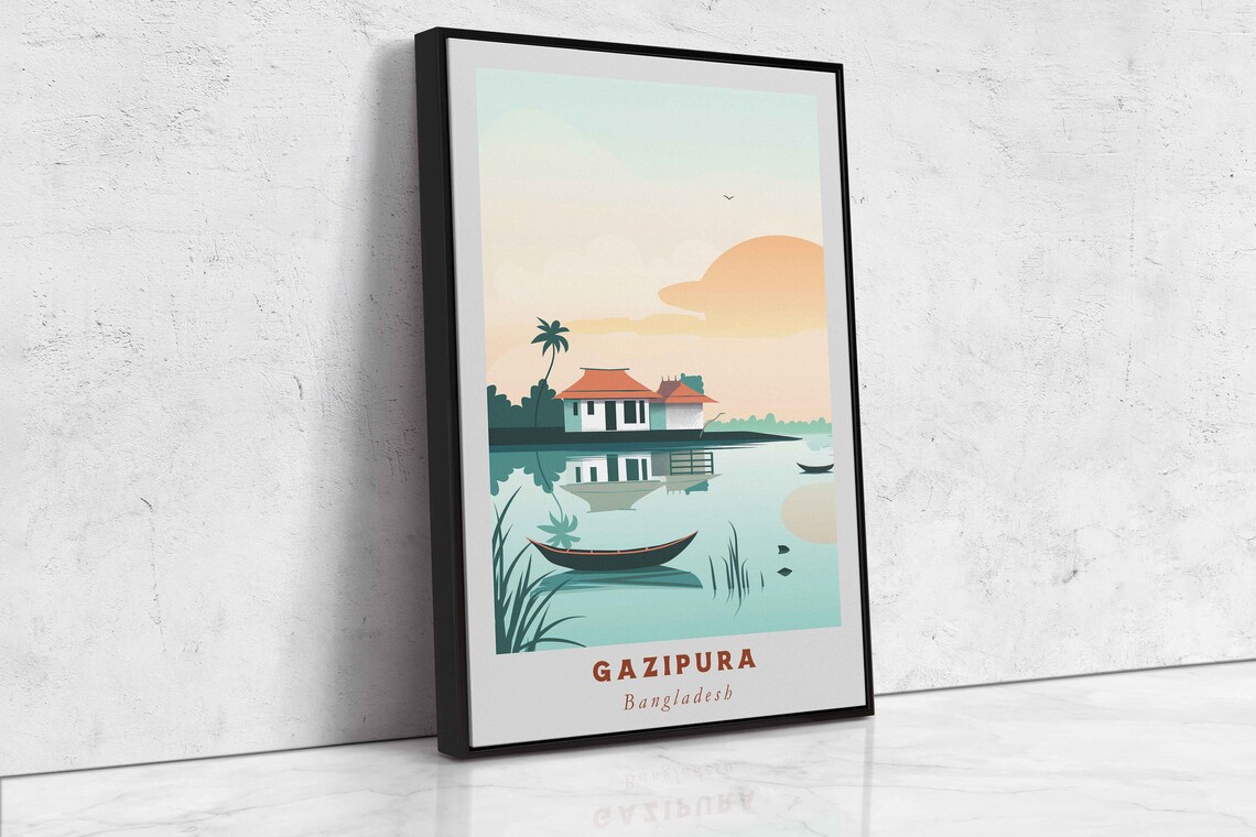 Gazipura Bangladesh Riverside Sunset Boat House Acrylic Travel Poster - Image 2