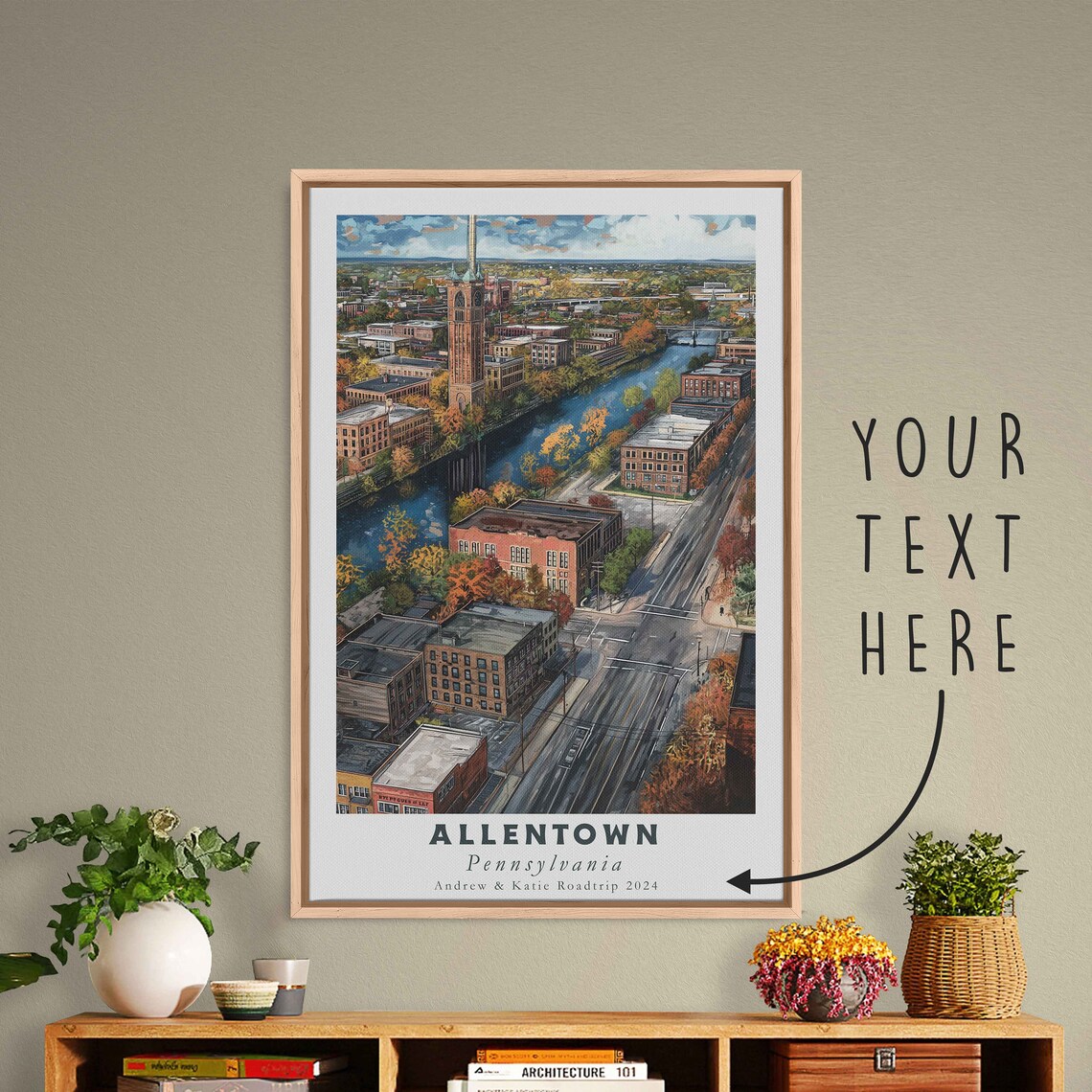 Allentown Pennsylvania Autumn River Old Town Aerial View Travel Poster - Image 3