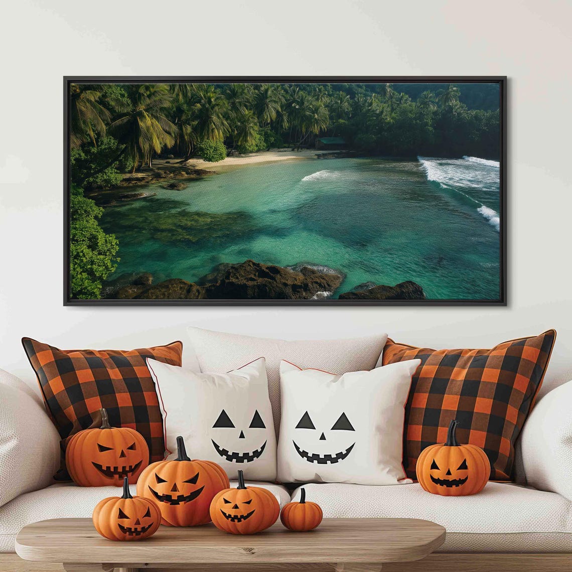 Tropical Surf Scene With Sandy White Beach Wall Art Print Gift For Surfer Palm Trees Ocean Art Ready To Hang - Image 3