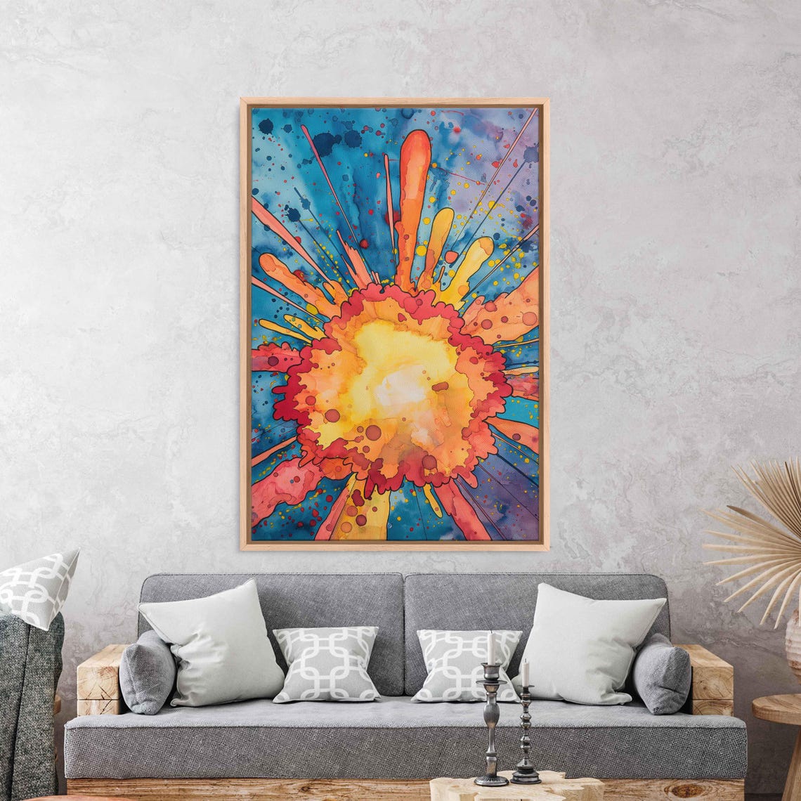 Pop Art Explosion Sunburst Watercolor In Orange Yellow And Blue Poster - Image 3