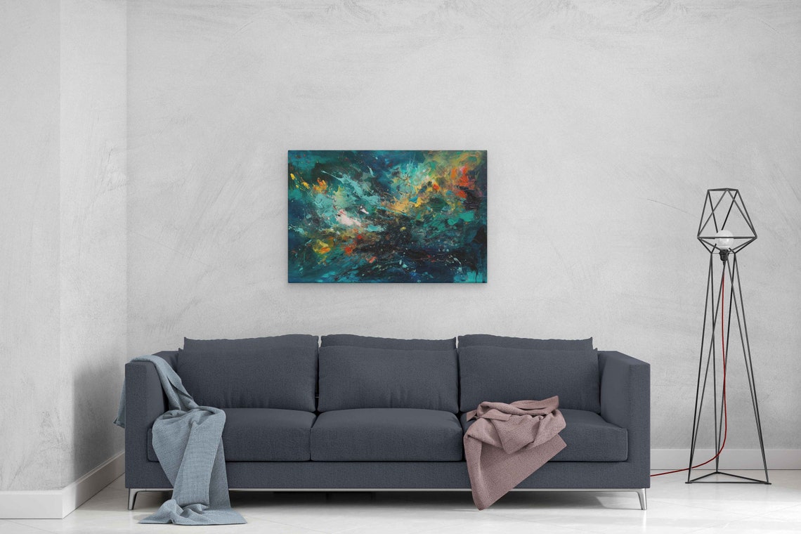 Underwater Abstract Splatter Paint Art Reproduction Print On Ready To Hang - Image 3