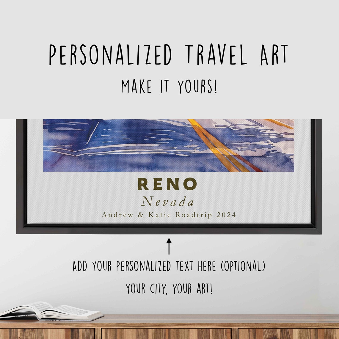 Reno Nevada Sunny Downtown Street Watercolor Blue Sky Art Poster - Image 4