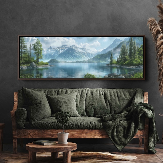 Snowy Mountain Range Lake Reflection Panoramic Alpine Landscape Poster