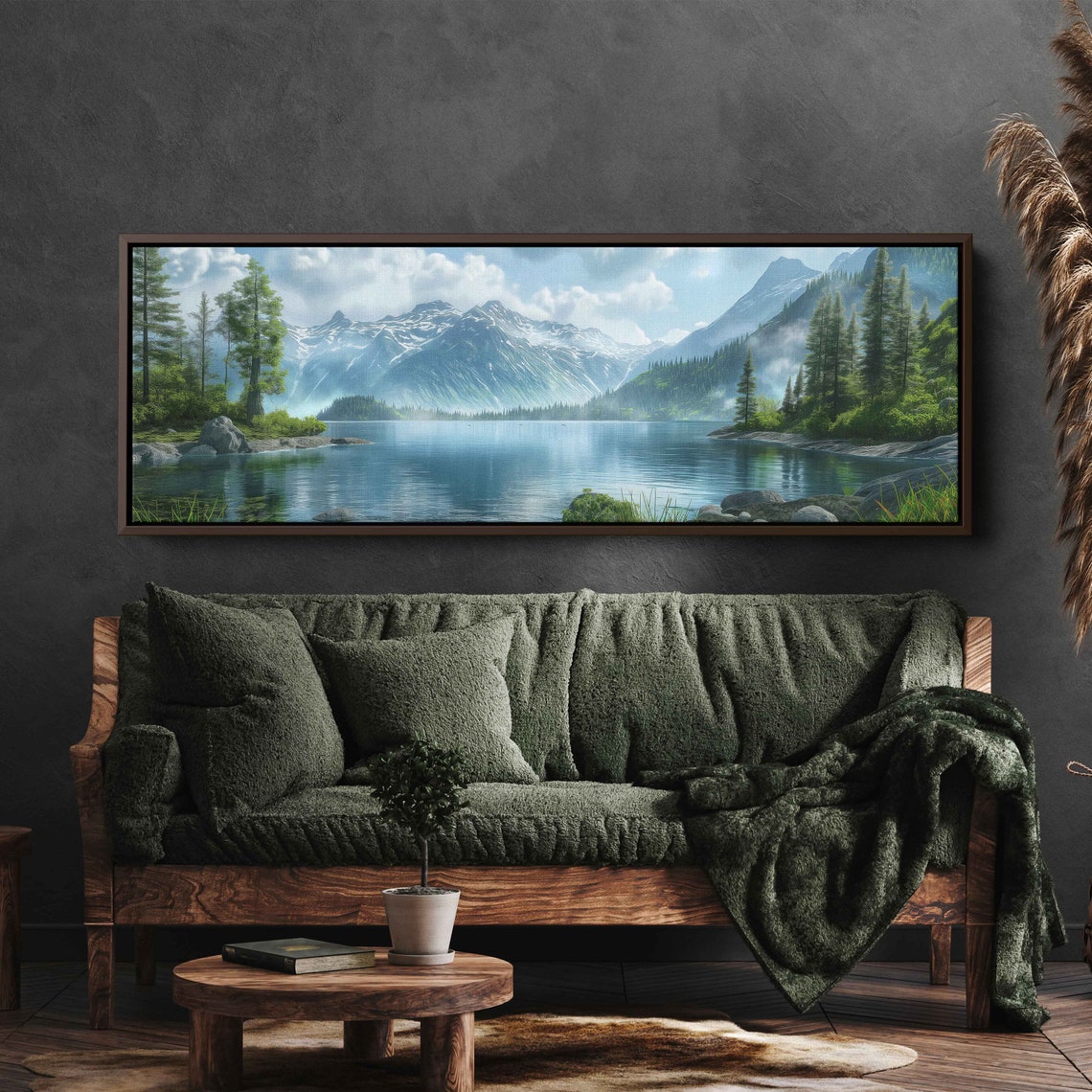 Snowy Mountain Range Lake Reflection Panoramic Alpine Landscape Poster