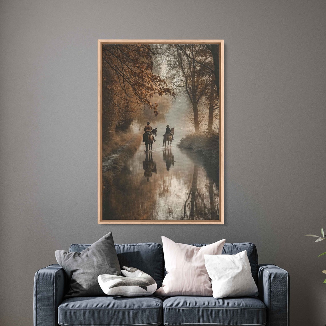 Two Cowboys Riding Horses Misty River Autumn Forest Western Art Poster - Image 3