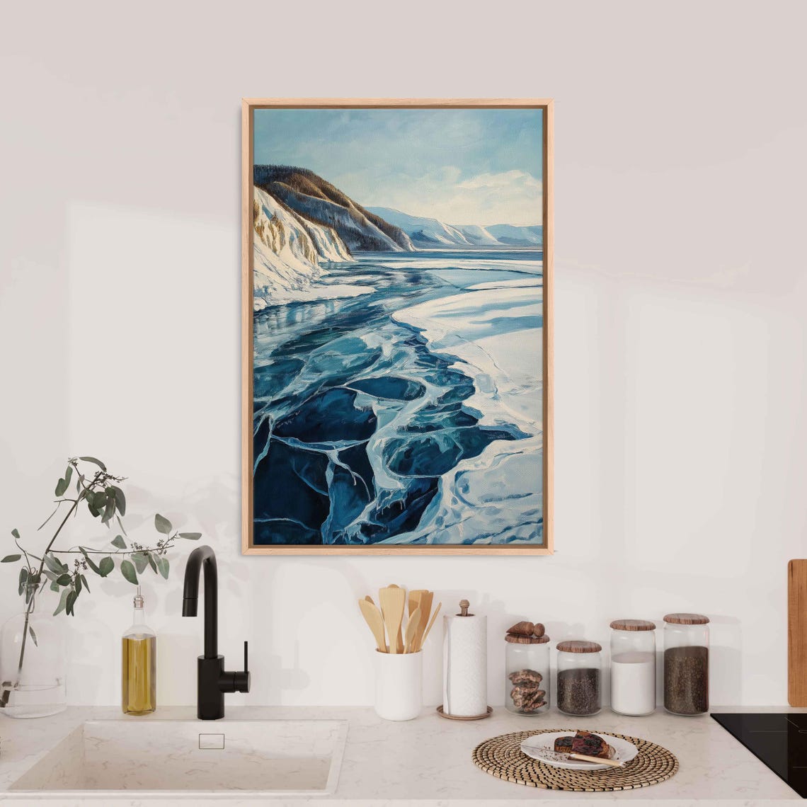 Frozen Lake Winter Cracked Blue Ice Snowy Hills Tranquil Poster - Image 3