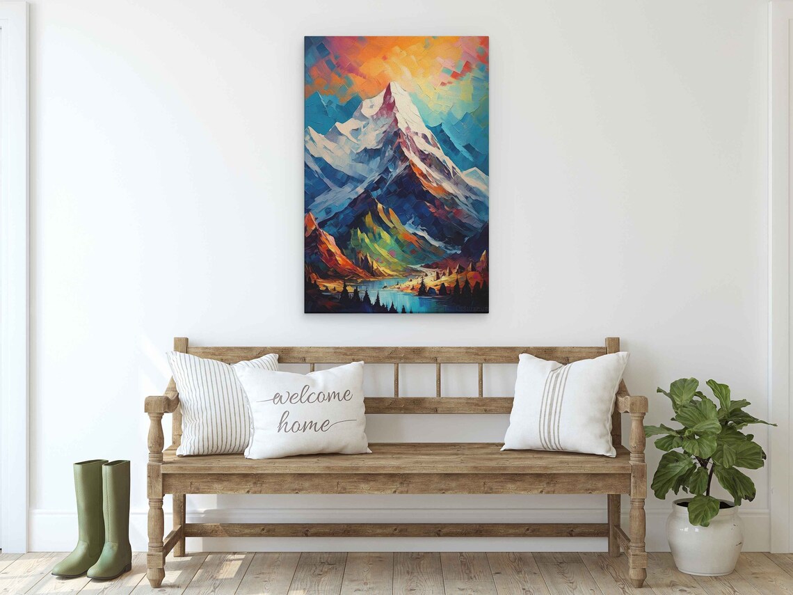 Colorful Watercolor Mountain Landscape Art Print - Image 2