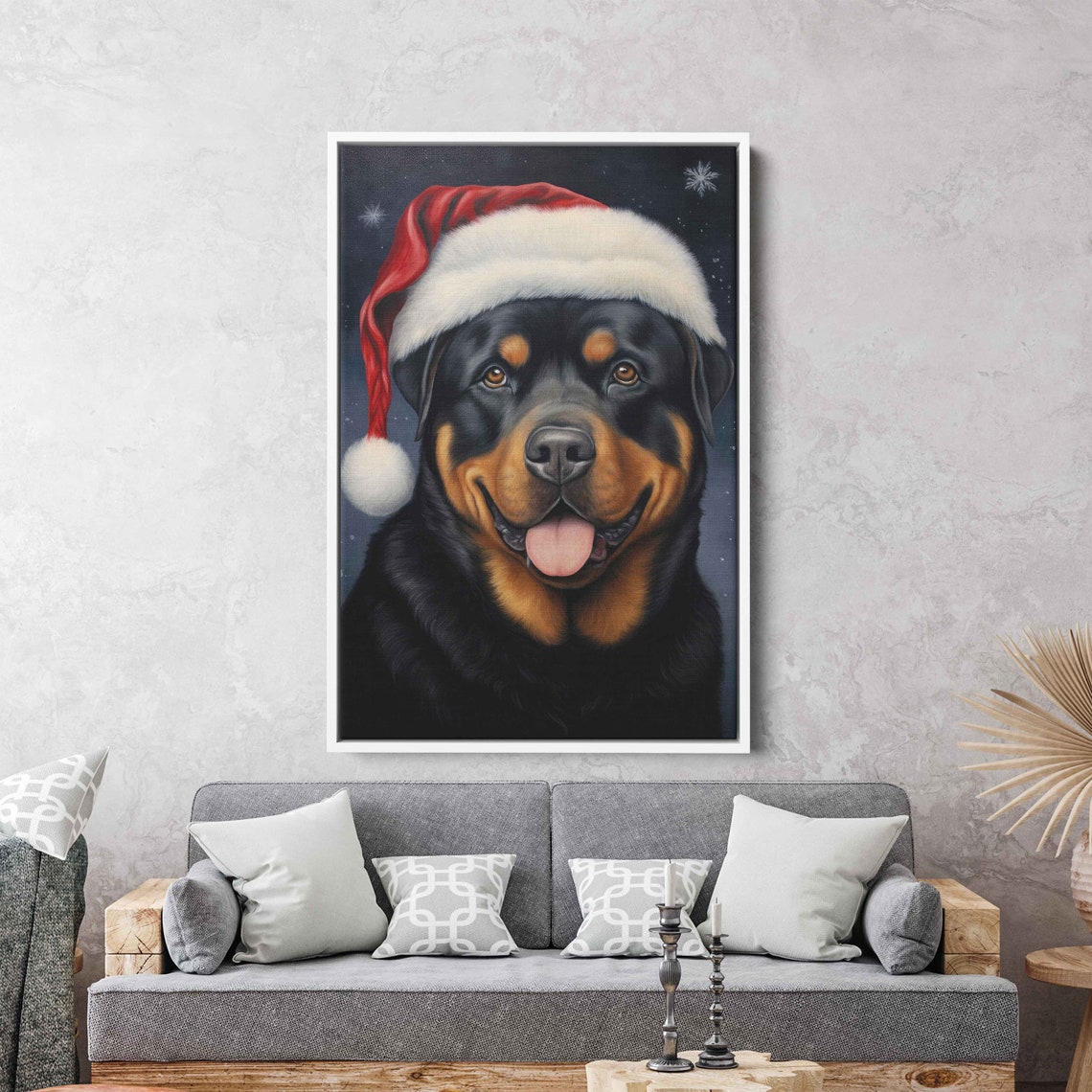 Smiling Rottweiler Wearing Santa Hat Christmas Portrait Poster - Image 4