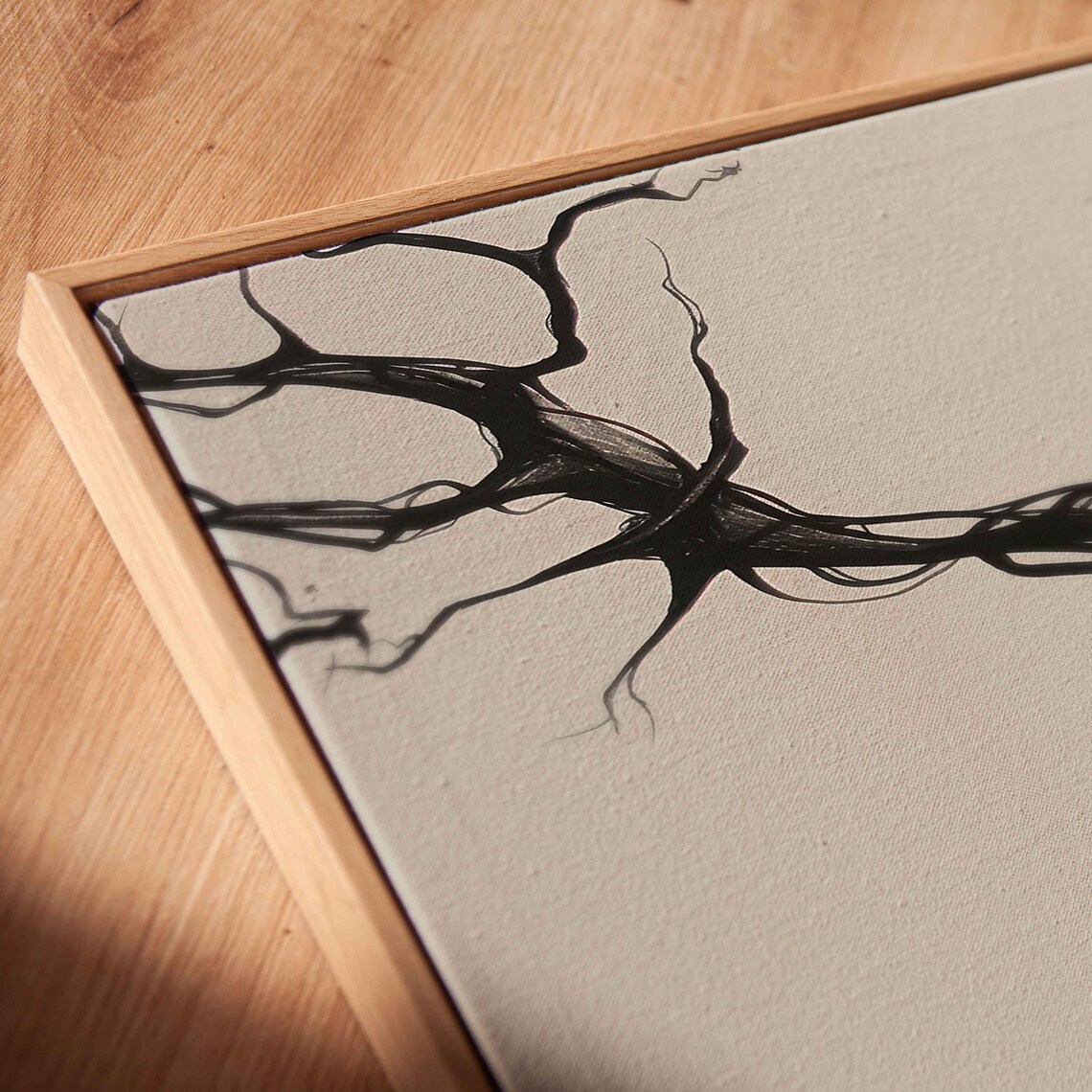 Black Rose With Twisted Thorns Branch Monochrome Floral Ink Painting Wall Art Print - Image 2