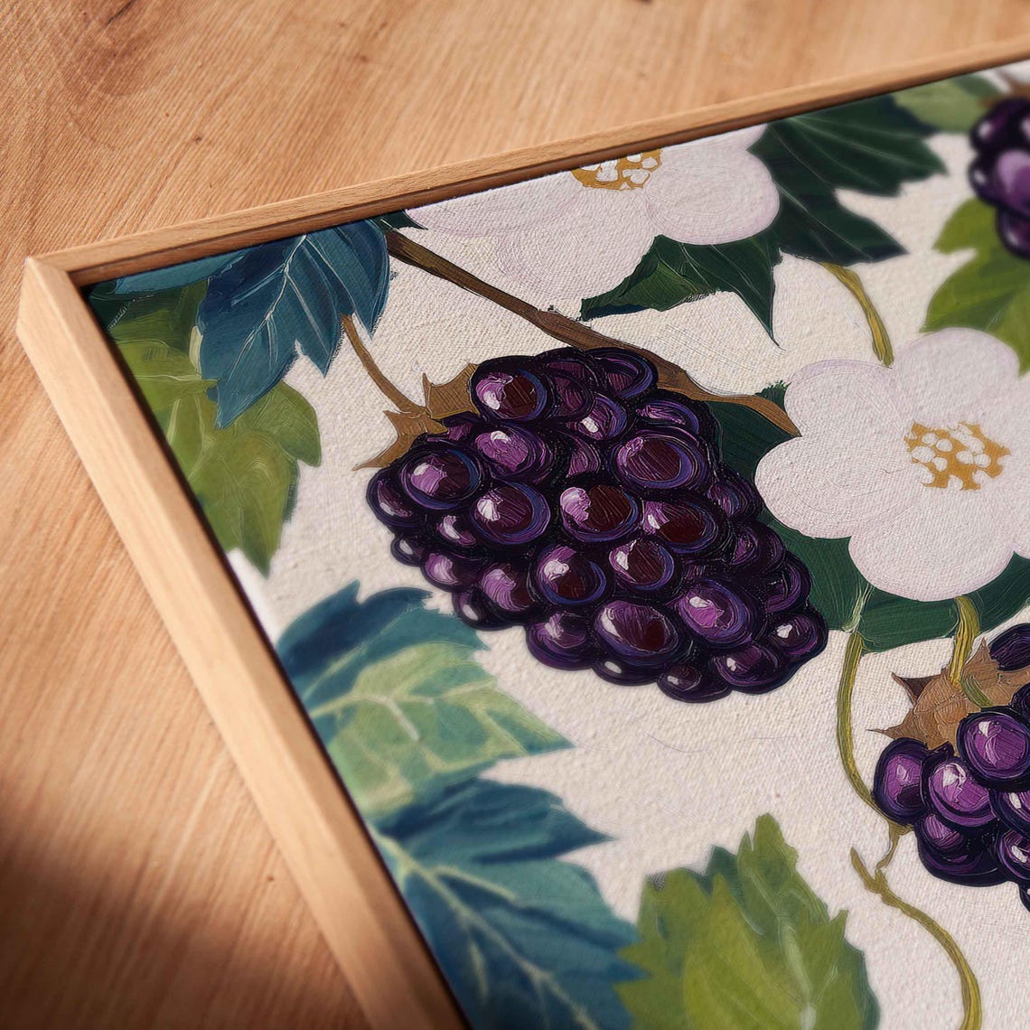 Ripe Blackberries And White Blossoms Botanical Fruit Art Poster - Image 2