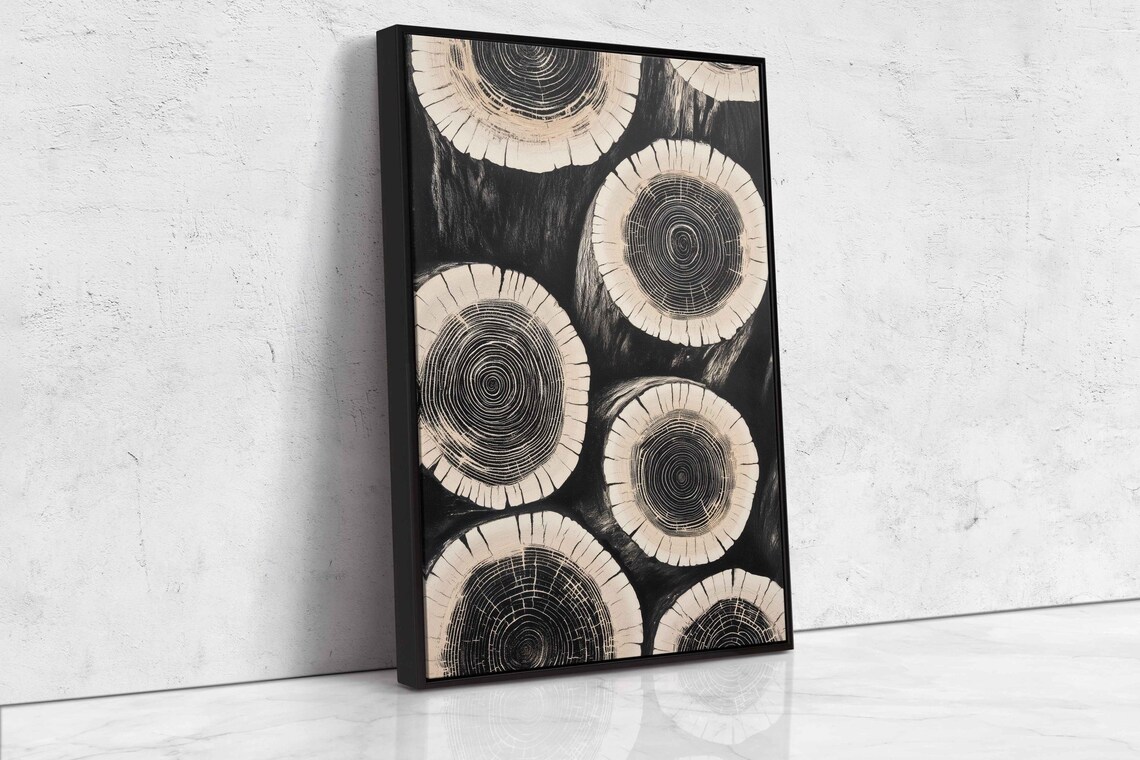 Elegant Black And White Tree Rings Art Print - Image 4