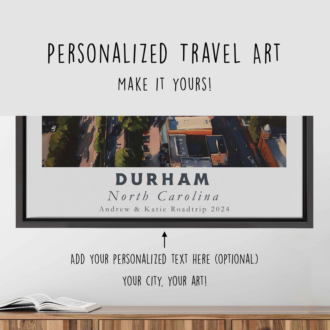 Durham North Carolina Aerial Downtown Brick Street Tree Lined Poster - Image 4
