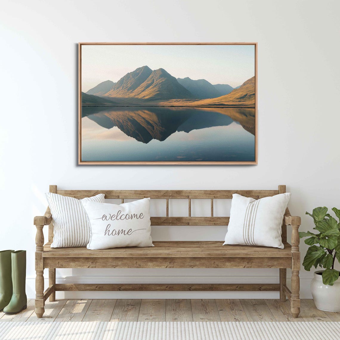 Rugged Mountain Sunrise Over Calm Lake Mirror Reflection Wall Art