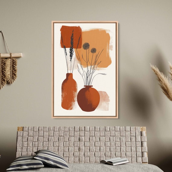 Boho Flower Vases Art Print, Minimalist Floral Design