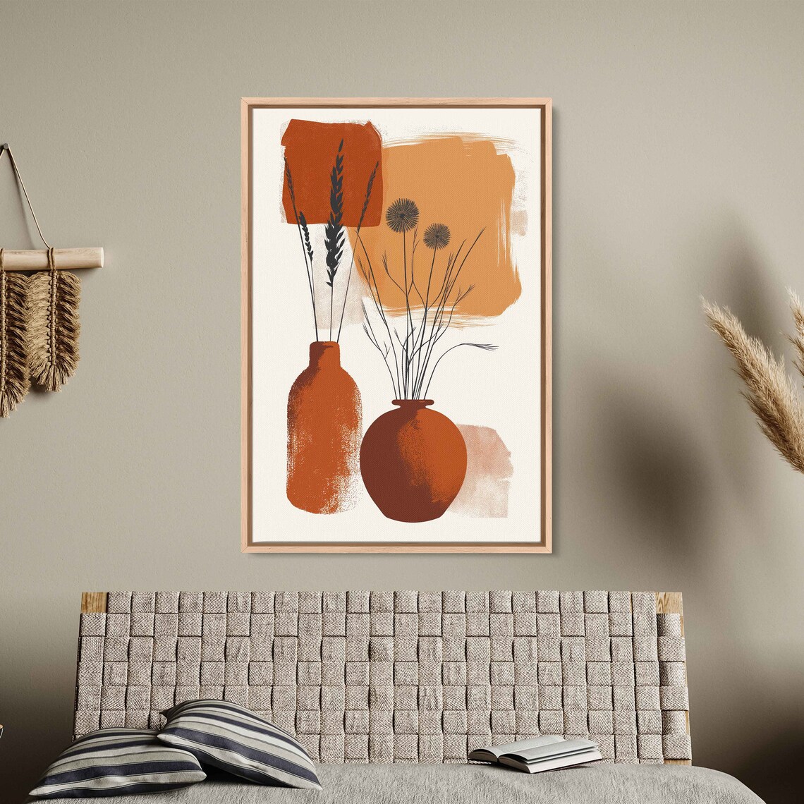 Boho Flower Vases Art Print, Minimalist Floral Design