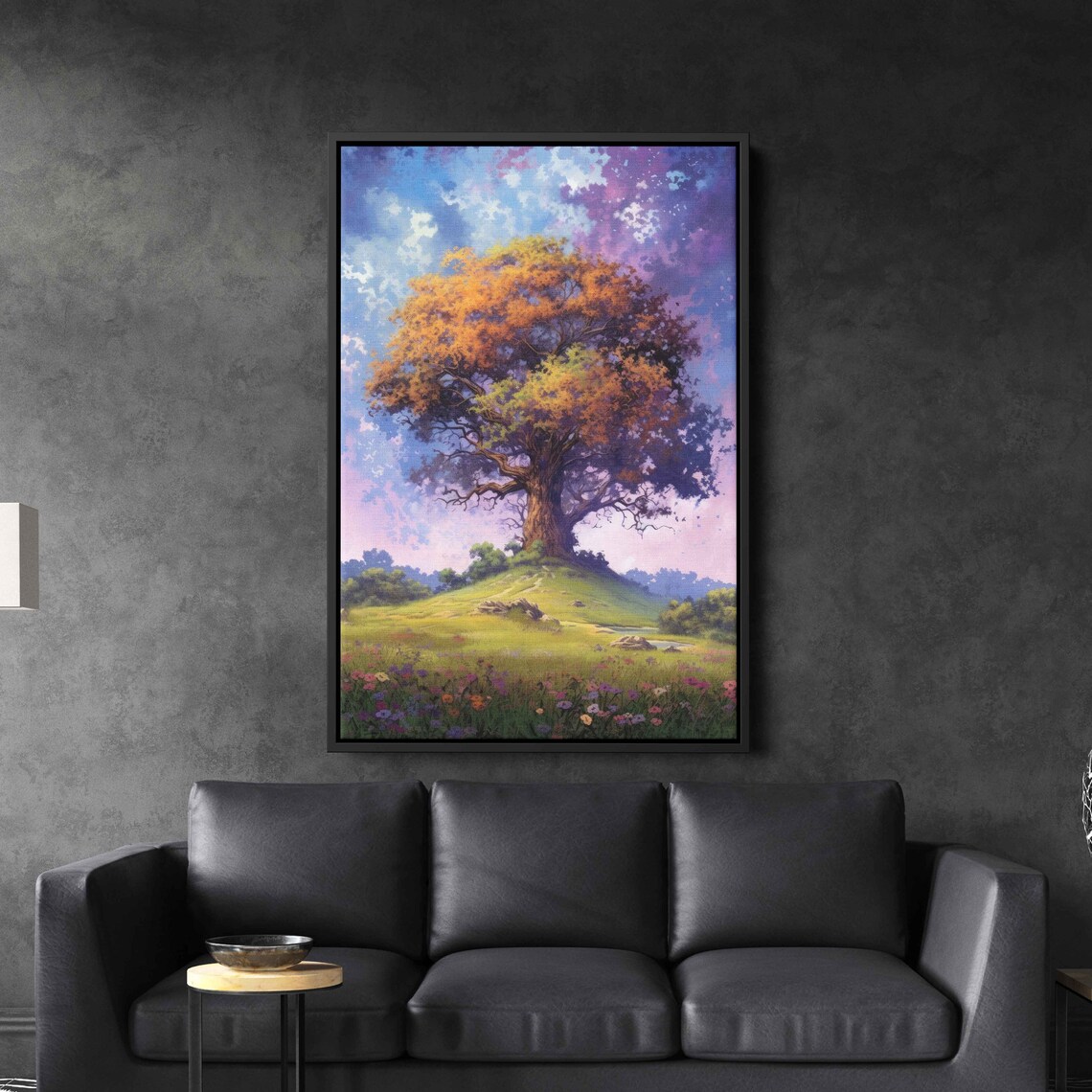 Colorful Ancient Tree In An Open Field Colorful Cloudy Skies Framed Print Ready To Hang - Image 2