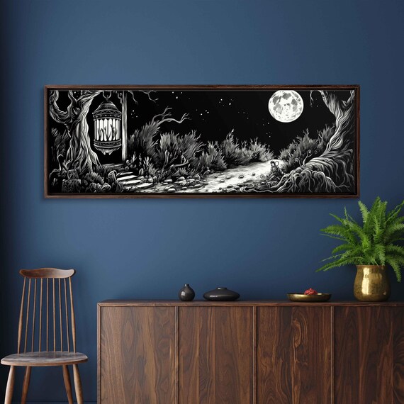 Lantern Lighting Path Under Full Moon Twisted Trees Night Halloween Poster
