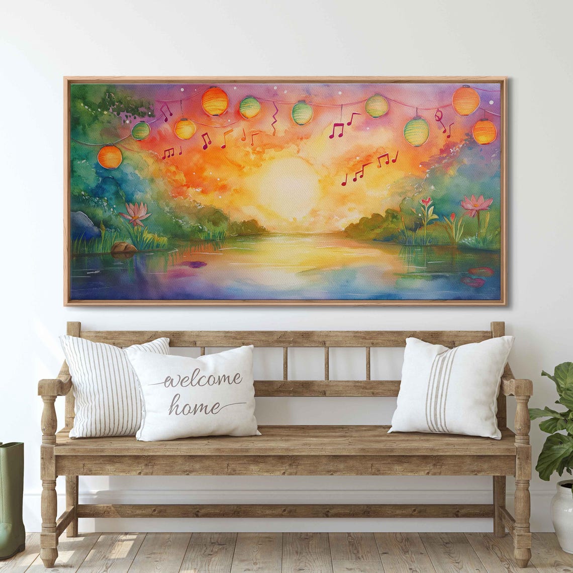 Tranquil Lake With Floating Music Festival Wall Art Print - Image 3