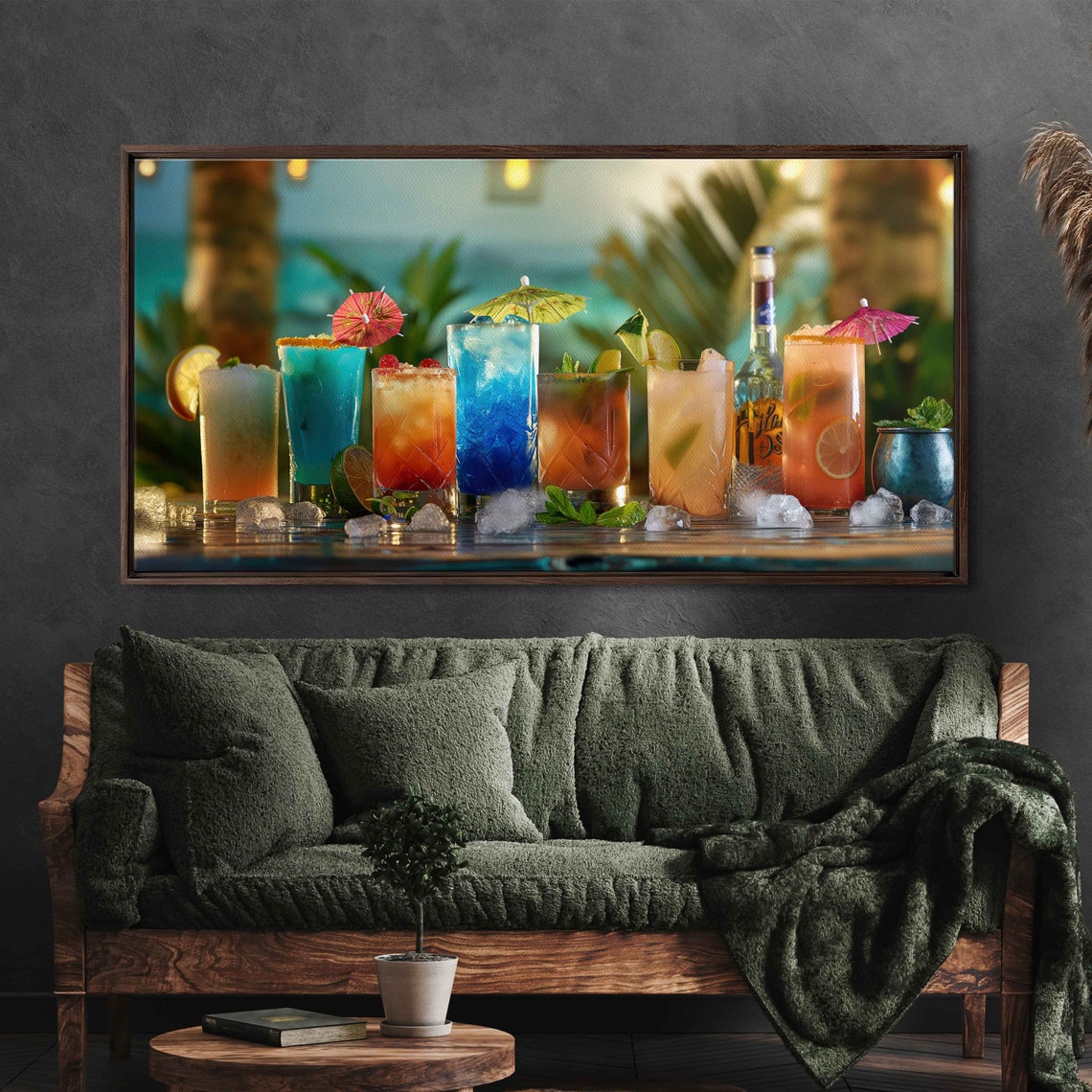 Panaramic Cocktail Photo Palm Trees In Sunset Vibrant Color Wall Art Print Ready To Hang - Image 3