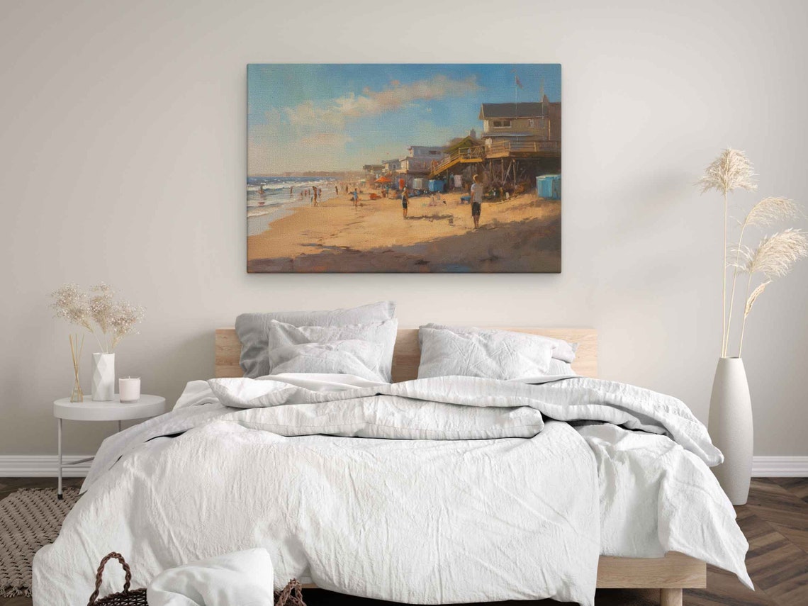 Rehoboth Beach Delaware Sandy Shoreline Beach Houses Painting Poster - Image 3
