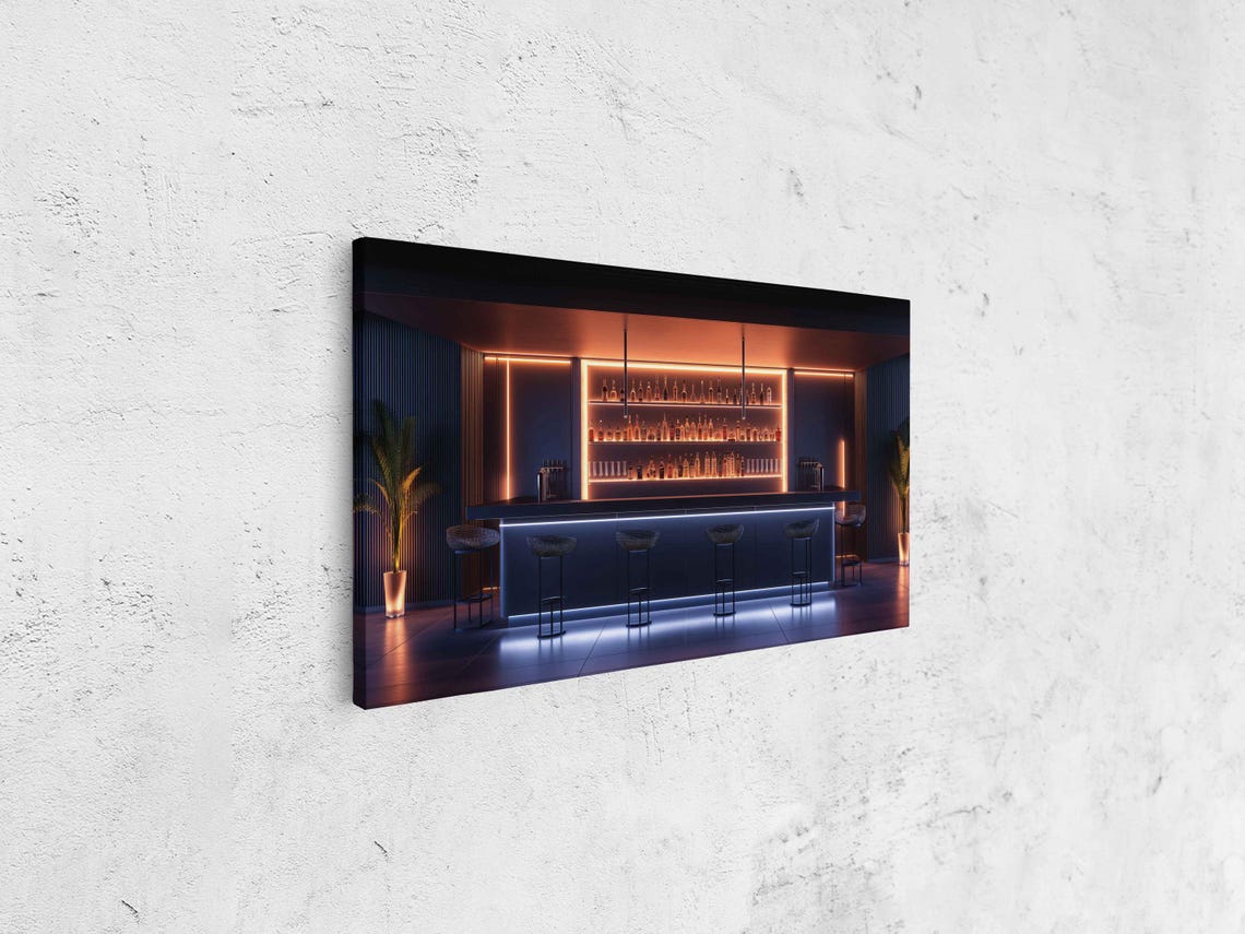 Sleek Modern Bar Neon LED Lighting Midnight Blue Man Cave Poster - Image 4