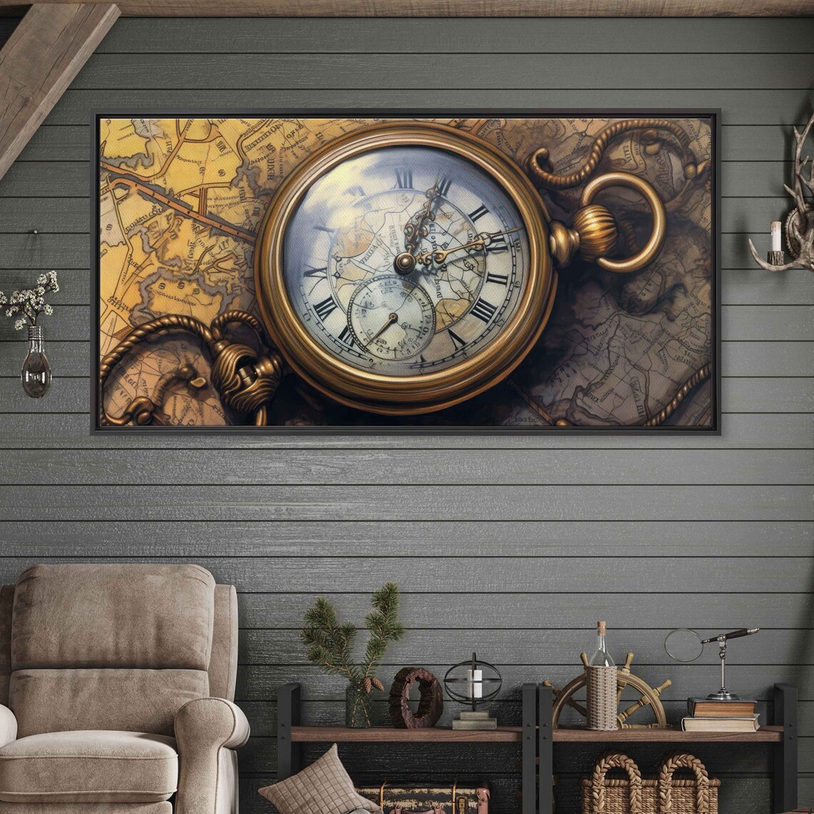 Antique Pocket Watch Vintage Map Still Life Classic Timepiece Print - Image 3