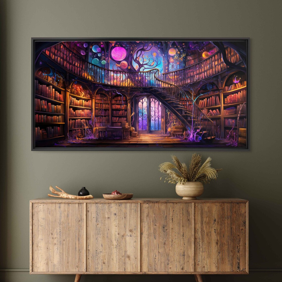 Celestial Fantasy Library Cosmic Sky Spiral Staircase Book Art Poster - Image 3