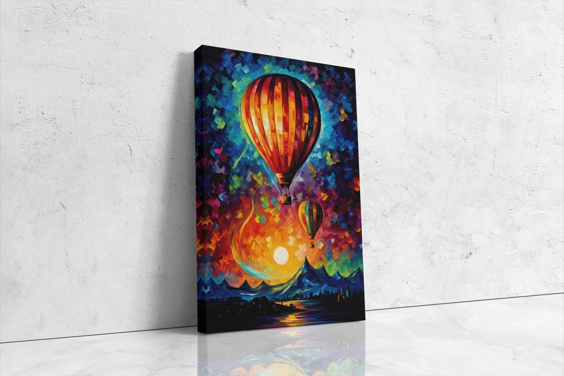 Hot Air Balloons Palette Knife Oil Painting Print - Image 4