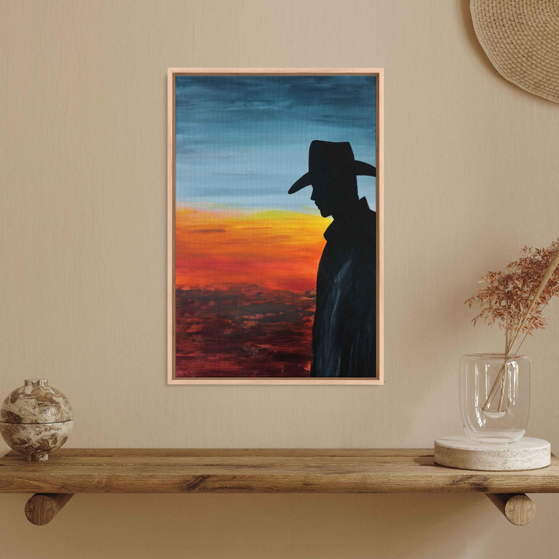 Cowboy Silhouette Side Profile Gradient Sunset Western Poster - Image 3