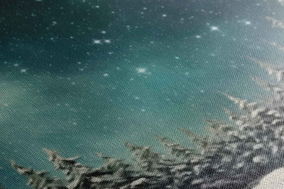 Silent Snowy Pine Trees Starry North Star Winter Night Poster - Image 2