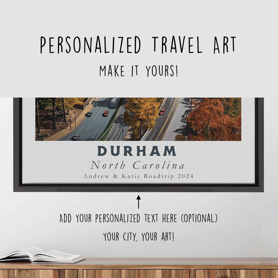 Durham North Carolina Autumn Trees Aerial City View Art Poster - Image 4