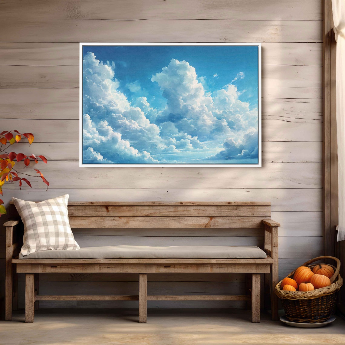 Fluffy White Clouds Blue Sky Wall Art Print Ready To Hang - Image 3