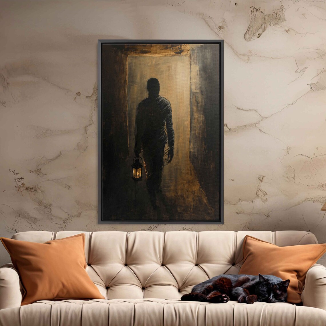 Mummy Holding Lantern Walking Dark Corridor Spooky Halloween Art Print - Image 3